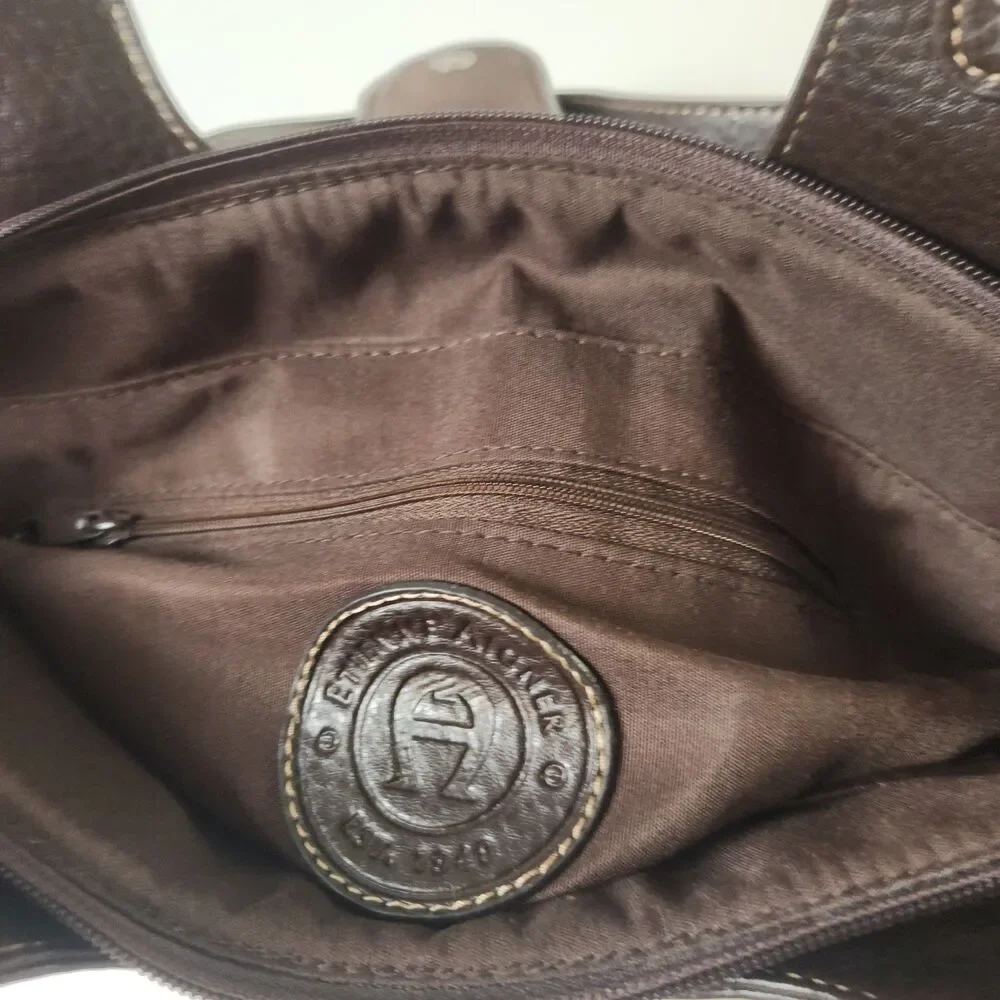 Etienne Aigner VTG Brown Canvas Leather Signature Logo Satchel Handbag Purse